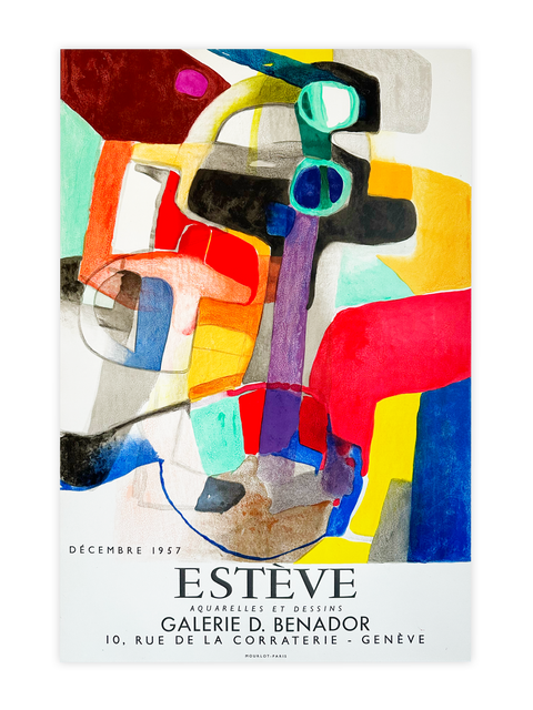 Affiche originale de Maurice Estève Galerie de Benador, Genève 1957 - Mourlot