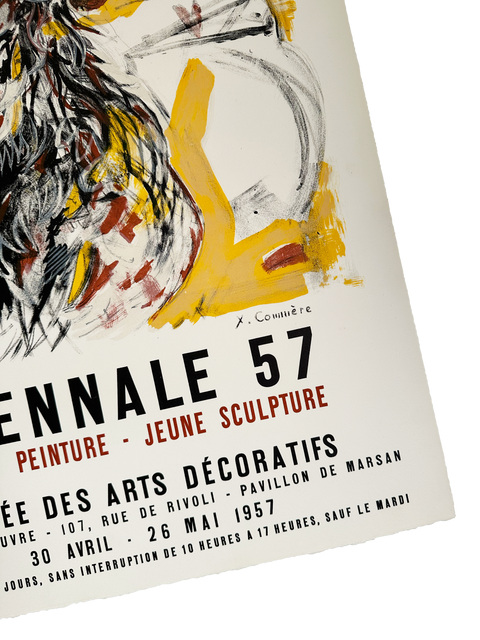 Affiche originale Yves-Jean Commère "Coq" Biennale 57 Musée des arts décoratifs - Mourlot, 1957 (papier arche)