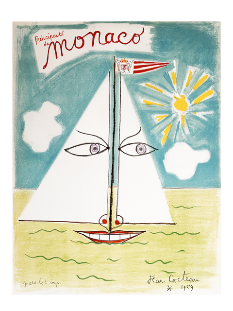 Affiche originale de Jean Cocteau "Monaco" 1959 - Mourlot
