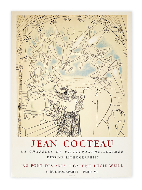 Affiche originale de Jean Cocteau "La Chapelle de Villefranche-sur-Mer", Mourlot - 1957