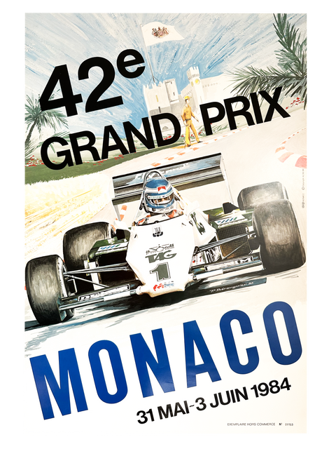 Affiche originale Formule 1 - Grand Prix Monaco 1984 (numérotée)