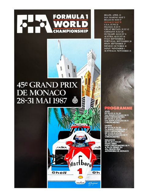 Affiche Originale Formule 1 - Grand Prix Monaco 1987