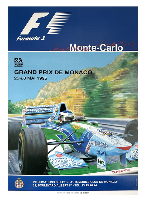 Affiche originale Formule 1 Grand Prix Monaco 1995 (numérotée)