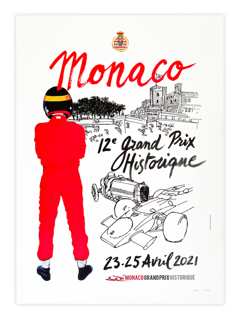 Affiche lithographique originale Grand Prix Historique de Monaco 2021, numérotée 206/500 (VIP)