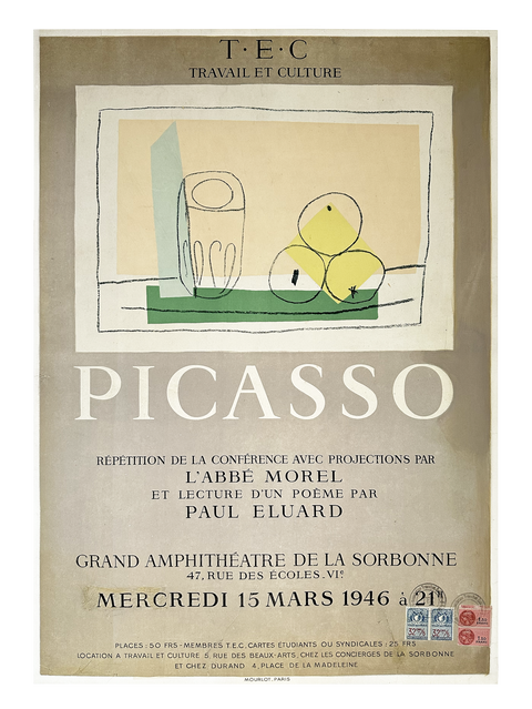 Affiche originale Pablo Picasso Conférence Sorbonne 1946 - Mourlot