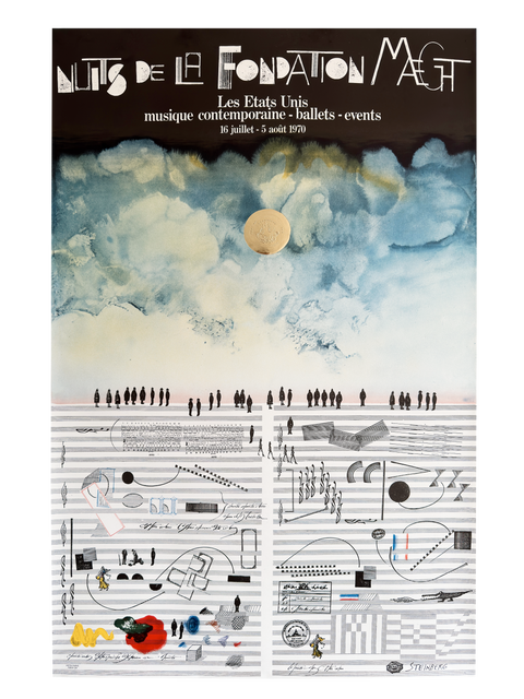 Affiche originale Saul Steinberg "Nuit De La Fondation Maeght" Musique, 1970