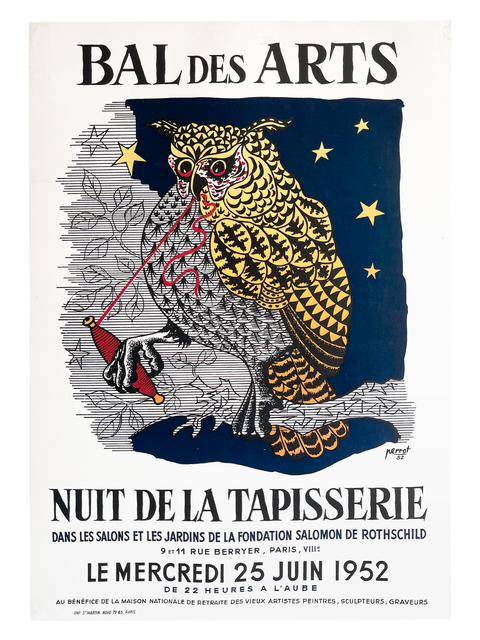 Affiche Originale par Perrot "Nuit De La Patisserie" Bal Des Arts - 1952