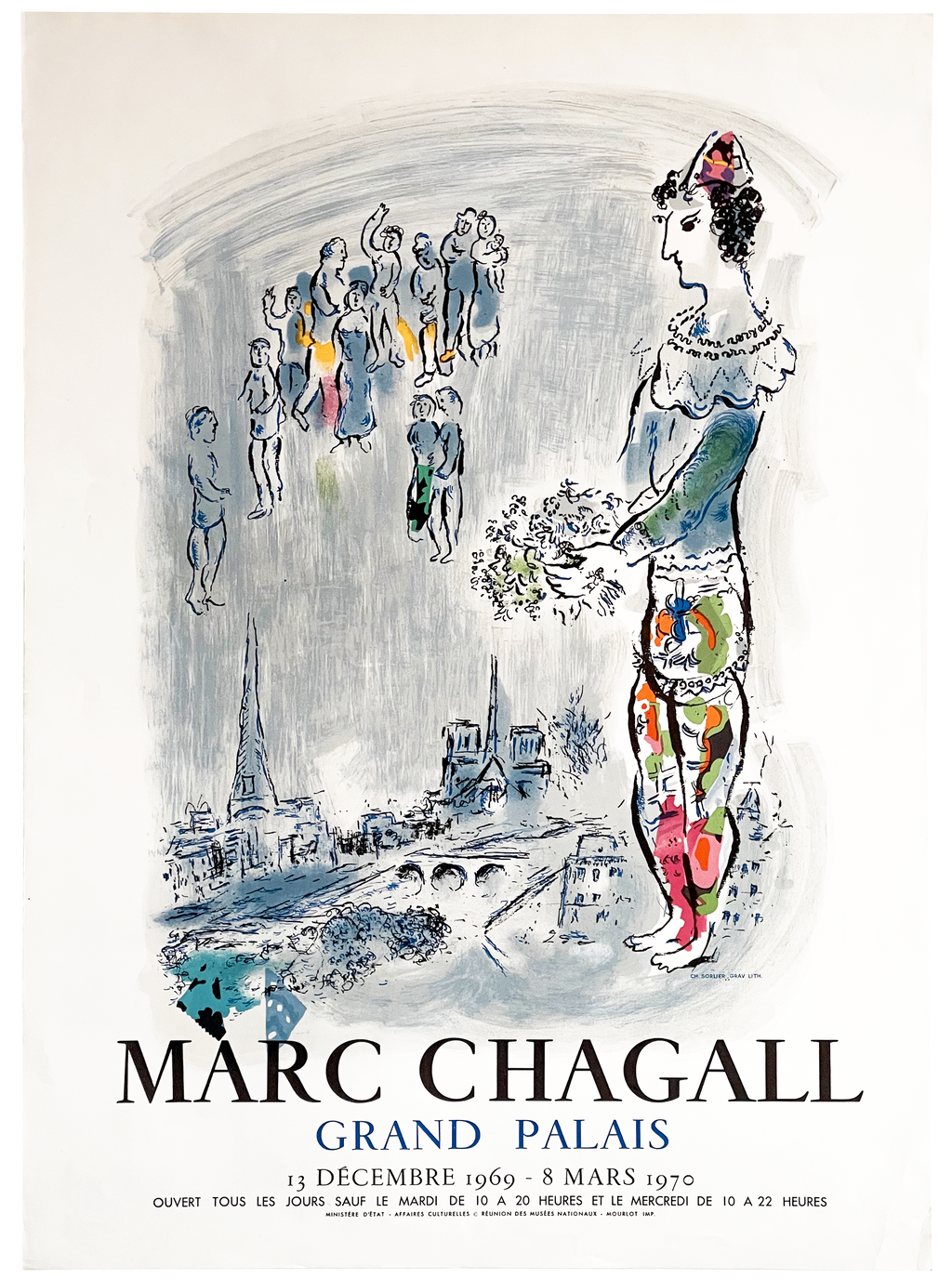 Original Vintage Exhibition Poster By Chagall in 1969, Marc Original Vintage Exhibition Poster By Chagall in 1969, Marc