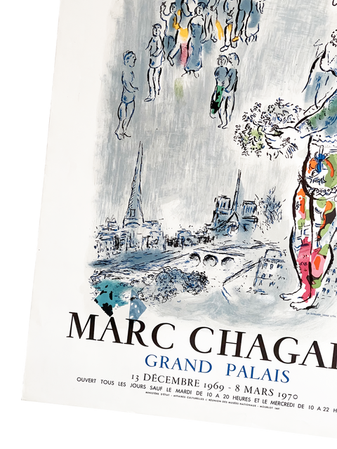 Affiche d'exposition vintage originale de Chagall en 1969, Marc Chagall Grand Palais - Mourlot