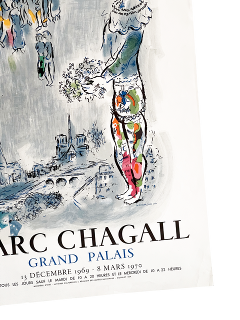 Affiche d'exposition vintage originale de Chagall en 1969, Marc Chagall Grand Palais - Mourlot