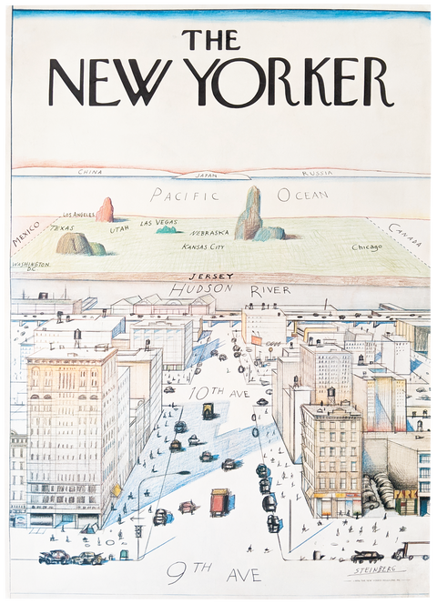 Affiche originale pour le magazine The New Yorker, par Steinberg en 1976