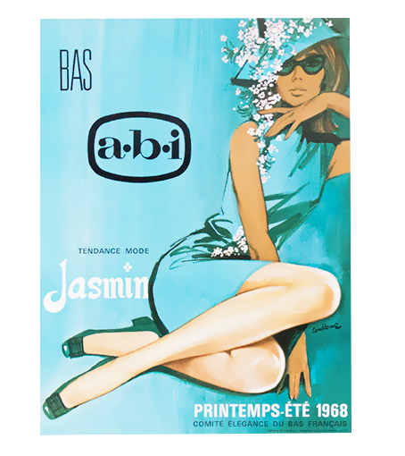 Affiche originale Mode les bas ABI Jasmin par Couronne - 1968