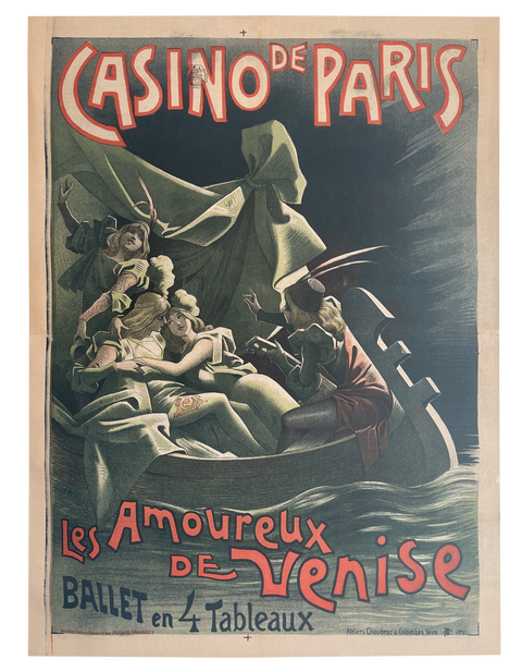 Affiche originale Choubrac 1900 - Casino de Paris Les amoureux De Venise