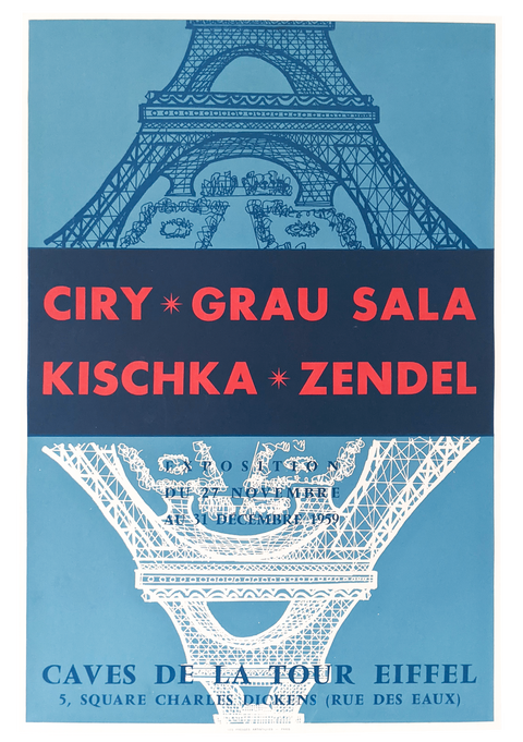 Affiche d'exposition originale "Caves De La Tour Eiffel, Paris" - 1959