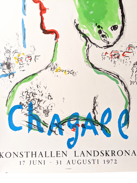 Affiche originale d'exposition Marc Chagall de Konsthallen Lamdskrona, 1972