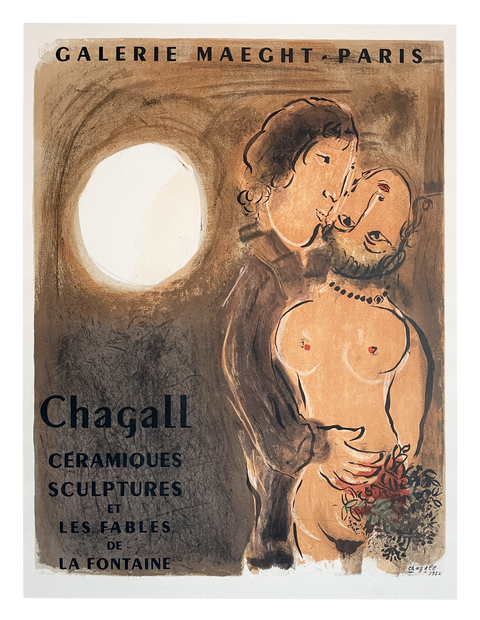 Affiche originale de Marc Chagall "Ceramique Sculptures Et Les Fables De La Fontaine" 1952 - Mourlot
