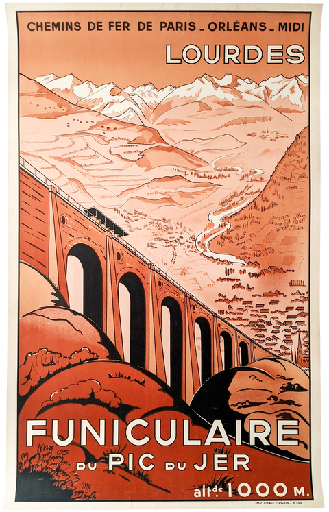 Affiche originale Funiculaire Chemin de fer, Lourdes