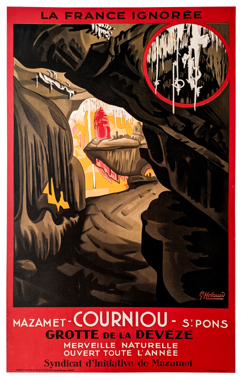 Affiche originale Grotte de la Devèze - 1925