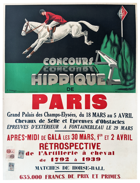 Affiche originale Concours Hippique Par Marcou - 1933 - Champs-Élysées