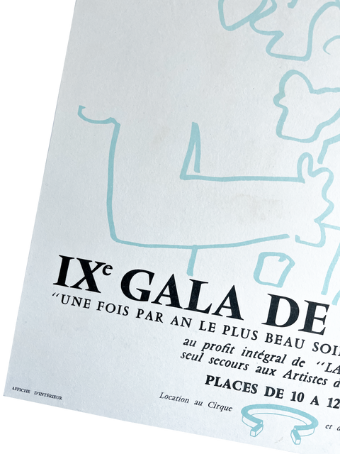 Affiche lithographique originale de Jean Cocteau "IXe Gala De La Piste", 1965