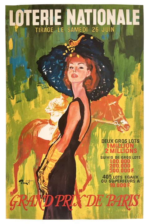 Affiche Originale Loterie Grand Prix Paris - 1965