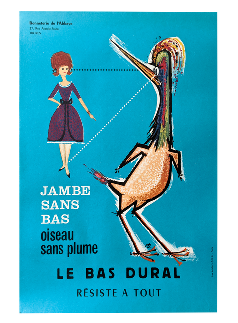 Affiche originale Jambes Sans Bas - Le Bas Dural "Oiseau sans jambes" - 1960