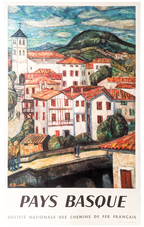 Affiche originale Tourisme "Pays Basque" - Société Nationale Chemin de Fer, 1958 par Durel