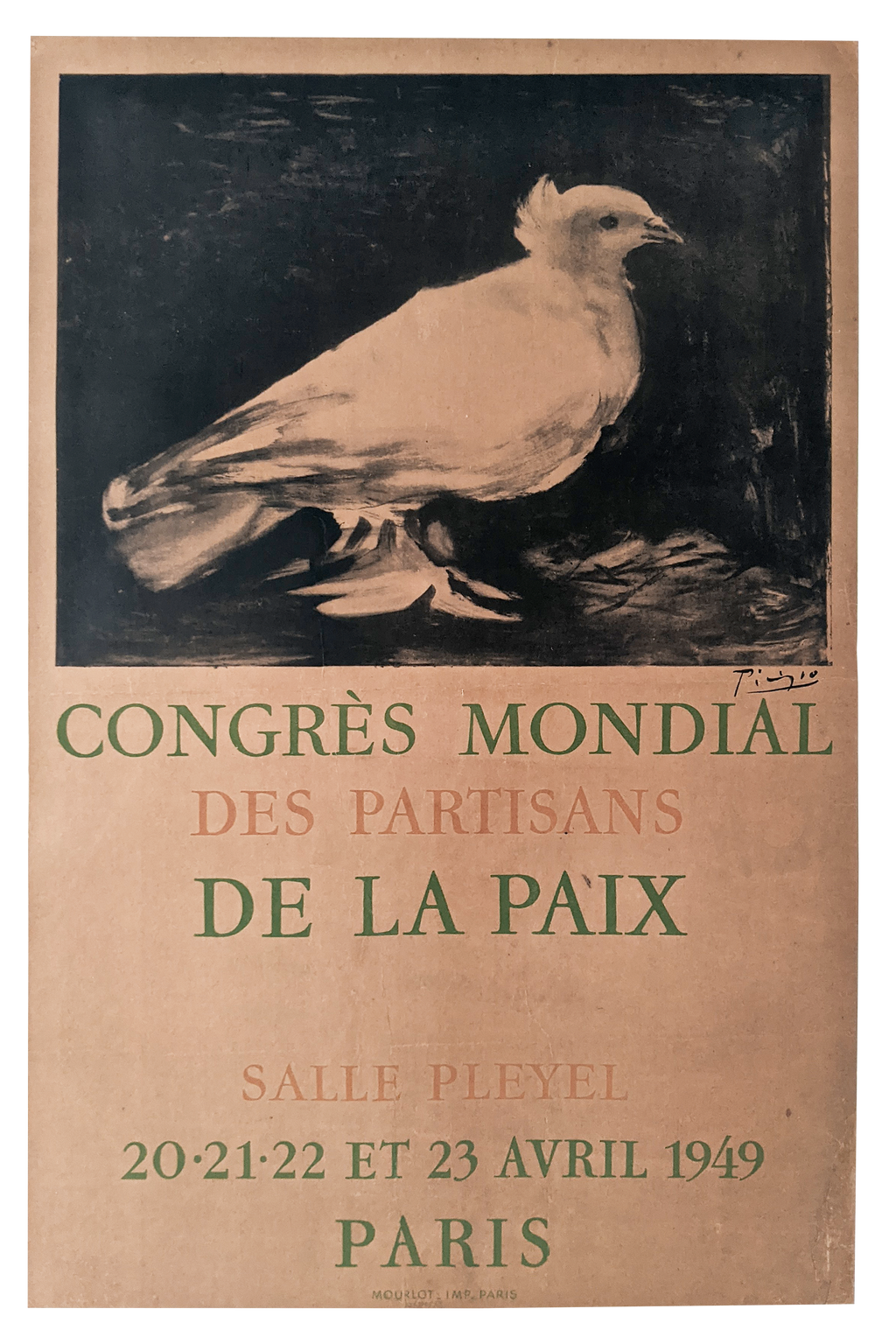 Original Lithograph Picasso Poster Congrés Mondial Partisans De La