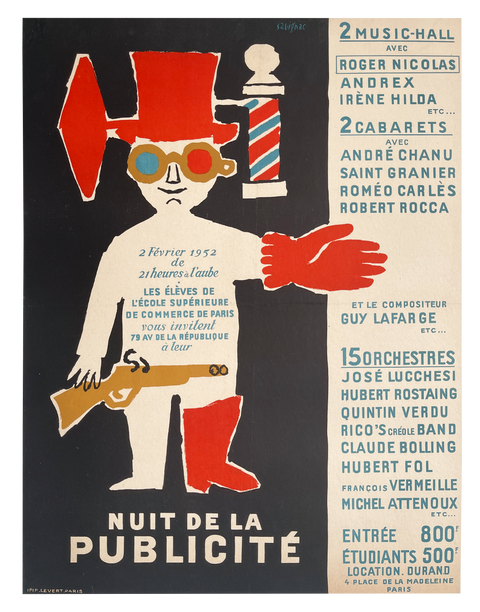 Affiche originale de Savignac Nuit De La Publicité, Paris - 1952