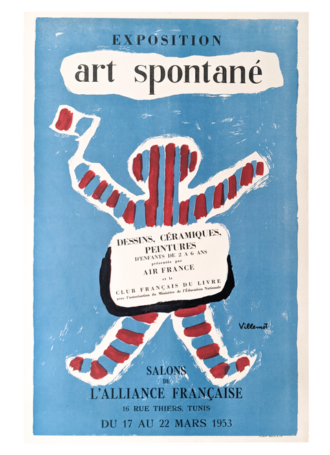 Affiche lithographique originale de Villemot "Deuxième Exposition" - Art Spontané - 1953