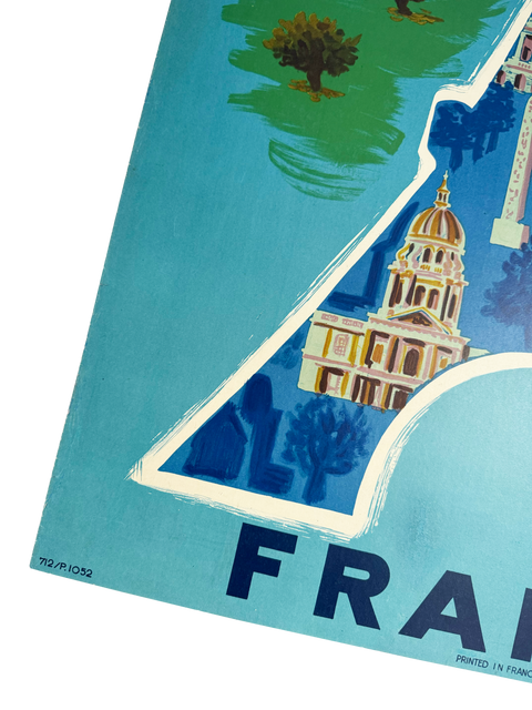 Original Air France Poster By Bernard Villemot "Tour Eiffel", 1952
