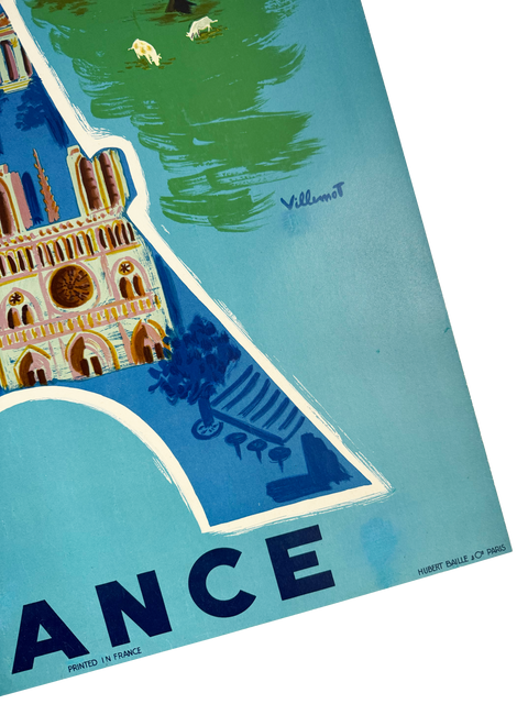 Original Air France Poster By Bernard Villemot "Tour Eiffel", 1952