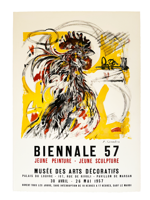 Original Yves-Jean Commère  Poster "Coq" Biennale 57 Musée des arts décoratifs - Mourlot, 1957 (arch Paper)