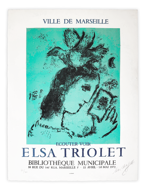 Original Marc Chagall Poster Elsa Triolet 1972 (Hand-signed and numbered 62/200) - Mourlot