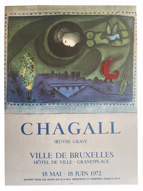 Original Lithographic Poster By Chagall, Ville De Bruxelles 1972 - Mourlot