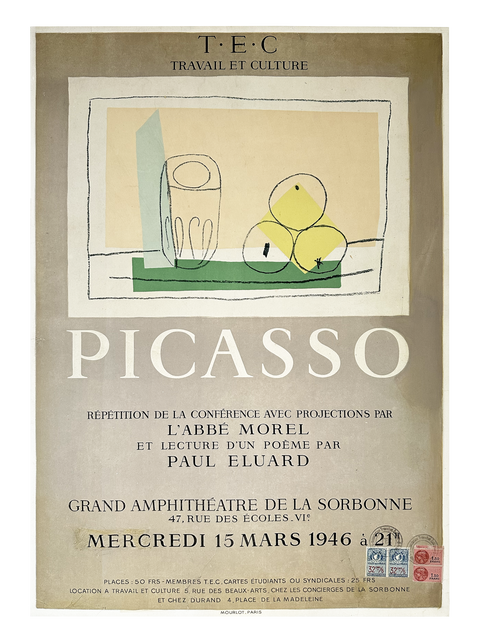 Original Pablo Picasso Poster Sorbonne Conference 1946 - Mourlot