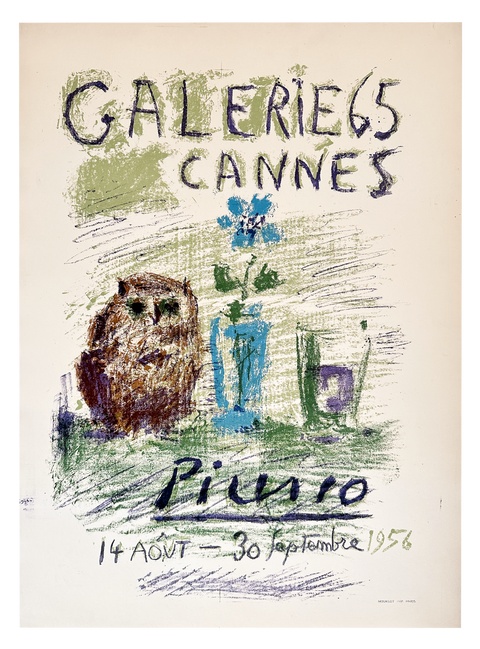 Original Lithographic Poster By Picasso, On Arch Paper "Galerie 65 Cannes", 1956 - Mourlot