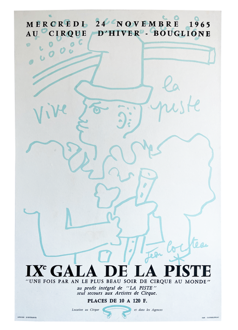 Original lithographic Poster by Jean Cocteau "IXe Gala De La Piste", 1965