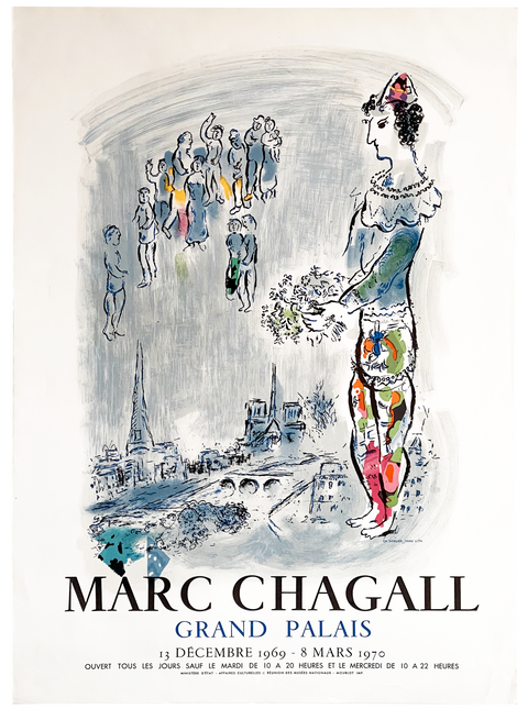 Original Vintage Exhibition Poster By Chagall in 1969, Marc Chagall Grand Palais - Mourlot