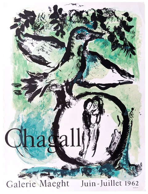 Original Exhibition Poster Maeght Marc Chagall 1962, L'Oiseau Vert