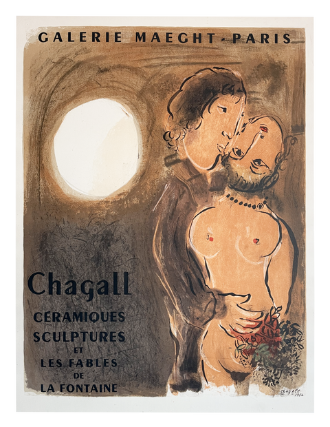 Original March Chagall Poster "Ceramique Sculptures Et Les Fables De La Fontaine" 1952 - Mourlot