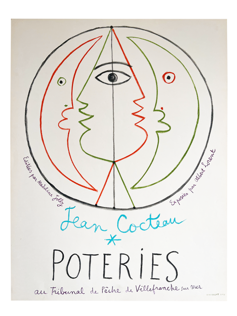 Original Jean Cocteau Poster - Expo 58 Poteries VilleFranche sur Mer, 1958