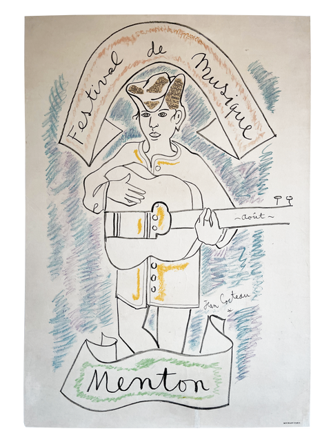 Original Poster Jean Cocteau "Festival Of Music - Menton", Mourlot - 1955