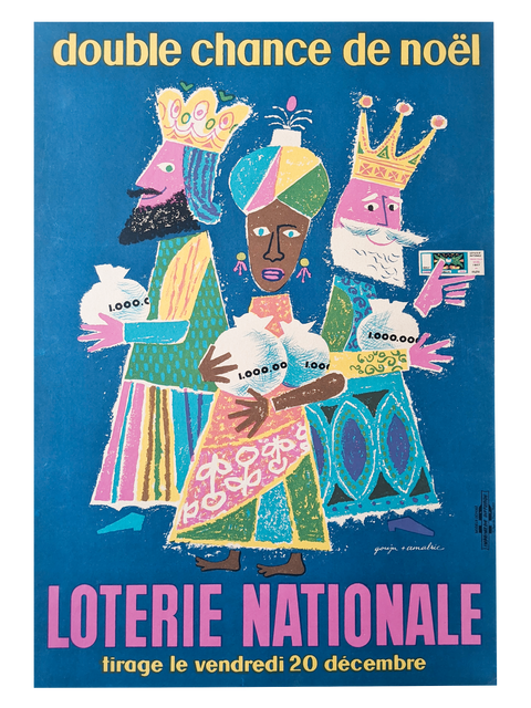 Original Lithography Poster Loterie Nationale "Double Chance De Noel" 1966