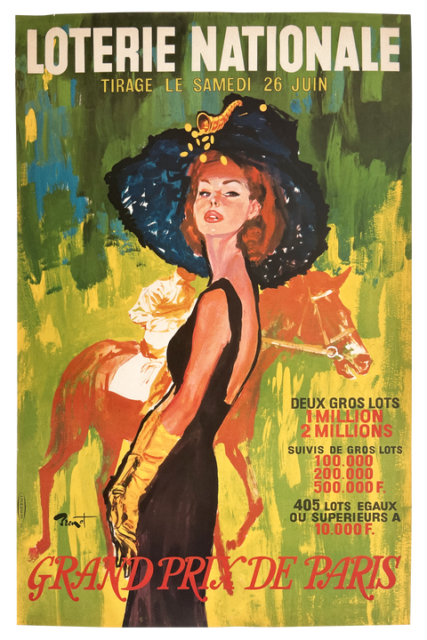 Original Loterie Poster Grand Prix Paris - 1965