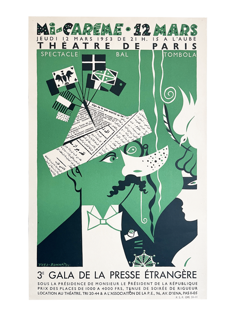 Original Poster By Yves Bonnat "Mi-Caréme" Theatre De Paris, 1953