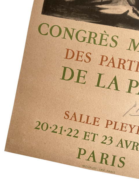Original Lithographic Poster By Pablo Picasso "Congrés Mondial Partisans De La Paix" - 1949, Mourlot (Signed By Picasso)