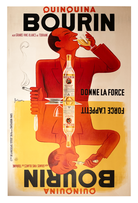 Original Quinquina Bourin Poster "Aux Grands Vins Blanc De Touraine" - 1936