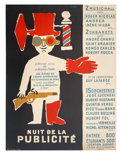 Original Savignac Poster Nuit De La Publicité, Paris - 1952