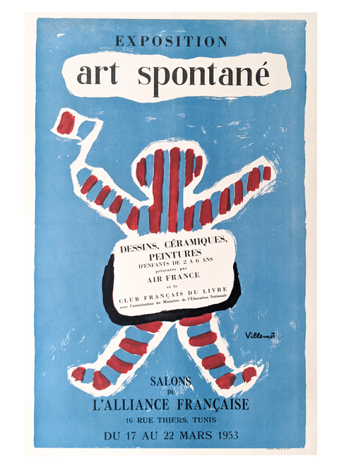 Original Lithograph Poster By Villemot "Deuxieme Exposition" - Art Spontané - 1953